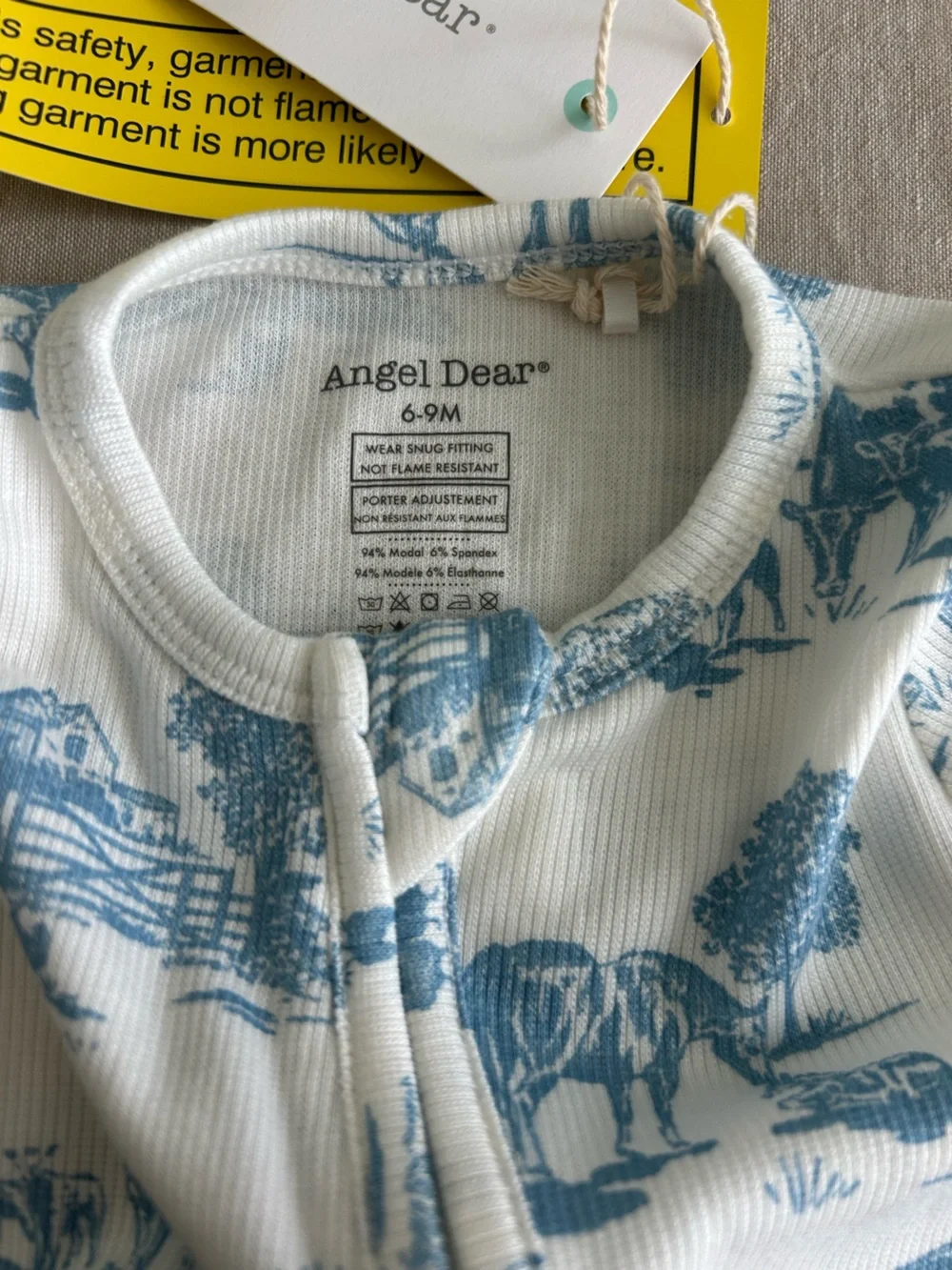NWT Angel Dear blue farm print ribbed footie pajamas
